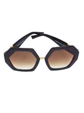 Hexagon Frame Brown Gradient Sunglasses - Women